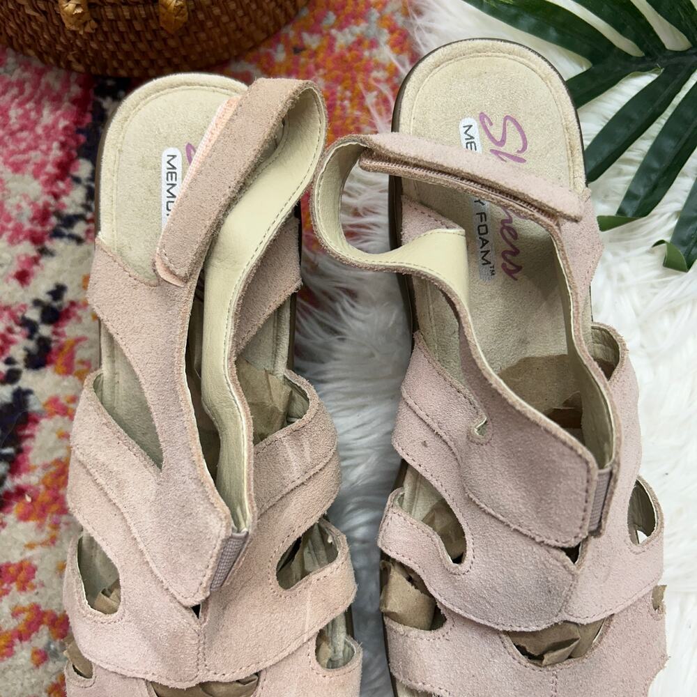 Skechers Pink Platform Wedge Sandal 10 Suede Ankle Strap Summer Comfy - Picture 3 of 8